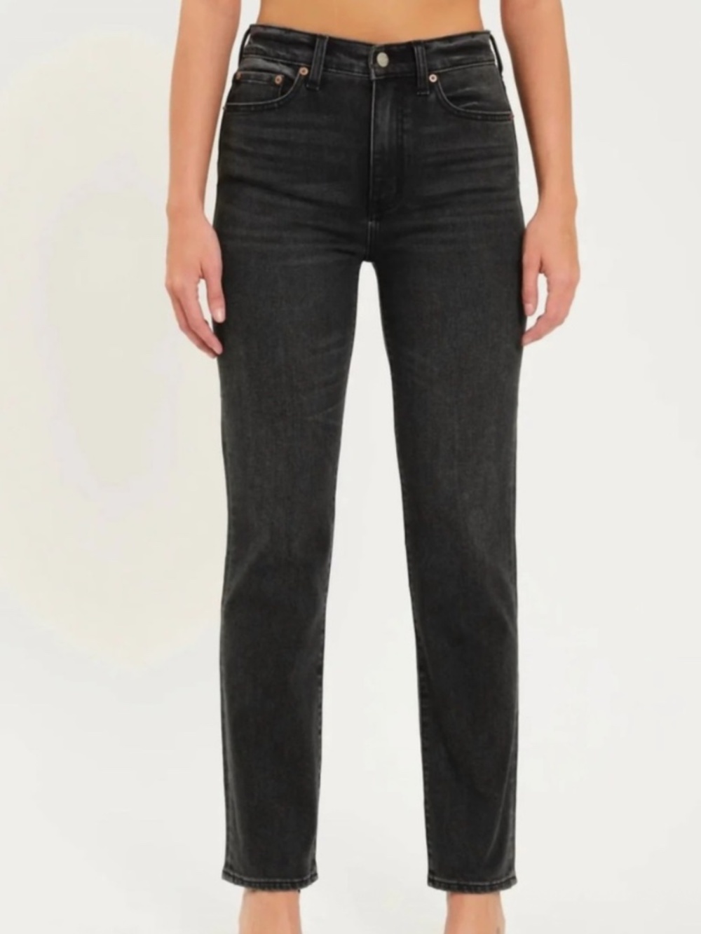 High-Rise Straight Leg Jeans in Washed Black